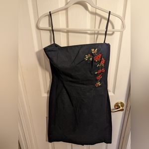 Vintage Strapless Black Express Dress with Rose Broidery